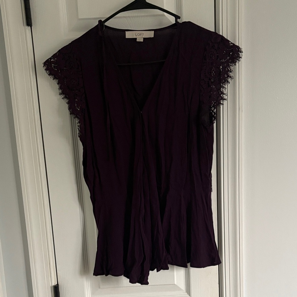 LOFT Deep Purple Lace Sleeve Blouse